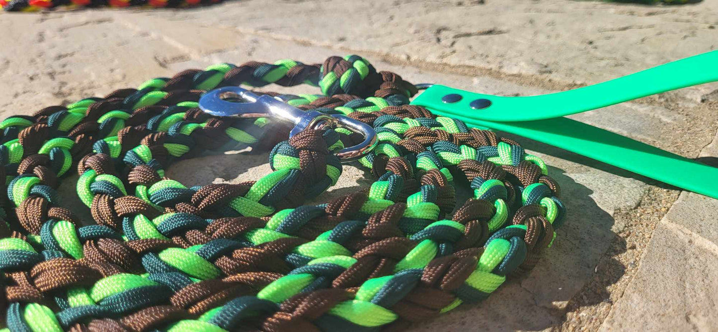 8ft Green & Brown Leash W/Biothane Handle