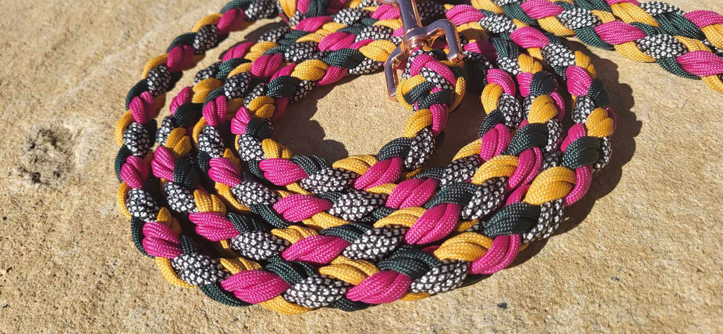 6ft B&W Diamonds with Forest Green, Pink & Goldenrod Leash